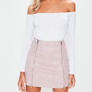 Petite mauve faux suede double zip mini skirt
